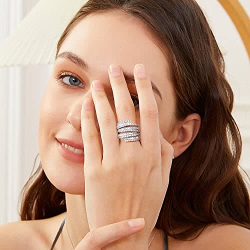 OPOMOMO Wide Band 4 Row Baguette CZ Halo Fashion Rings