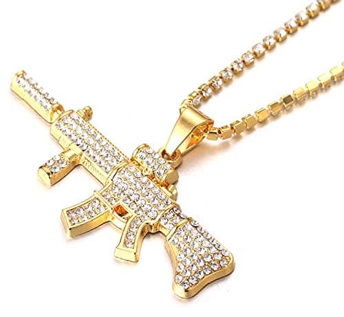 Halukakah Men's 18K Gold Plated Pendant Necklace - Over 1000 Diamonds AK47 3D Style