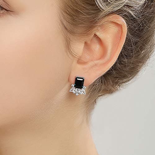 Michooyel S925 Cubic Zirconia Stud Earrings London Blue Emerald Cut Diamond Earrings for Women