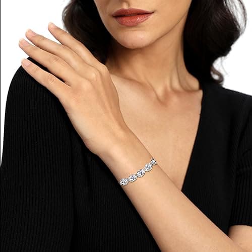18K White Gold Heart Tennis Bracelet for Women, Size 6-8 inches