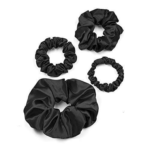LilySilk 6A Grade Mulberry Silk Scrunchies Set - Black