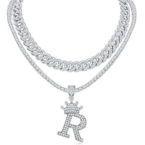Honsny 18K Gold Plated Miami Cuban Link Chain Bling Diamond Necklace Gift