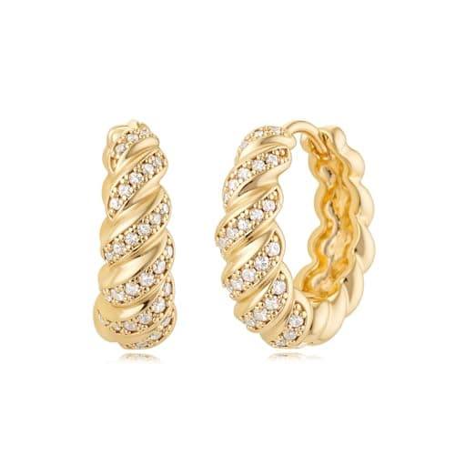 MYEARS 14K Gold Plated Hypoallergenic Women's Gold Earrings Cubic Zirconia Hoop