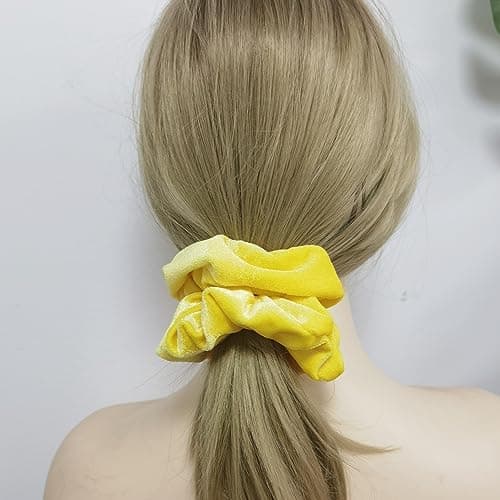 Large Yellow Velvet Scrunchies for Thick Hair (12pcs)
