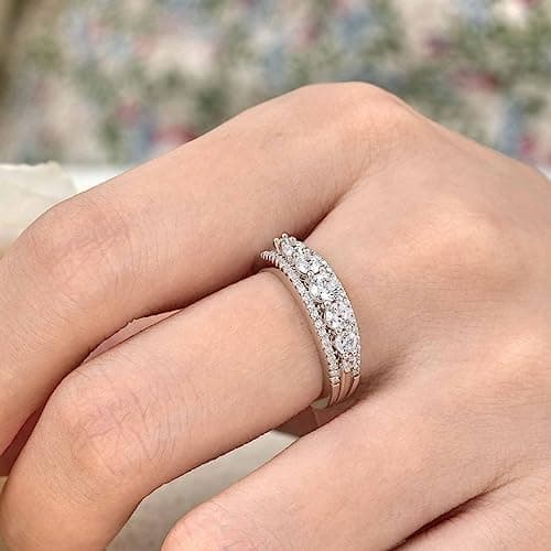 SHELOVES Sterling Silver Eternity Bands with Simulated Diamonds for Women