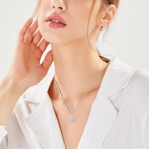 SecreTalk Halo Round Moissanite Pendant Necklace for Women in 925 Sterling Silver Gifts for Wife and Mother