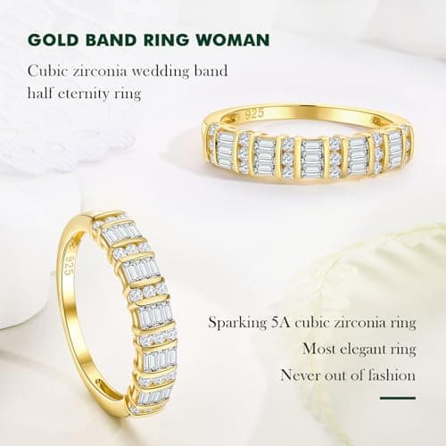 RANDES 925 Sterling Silver Moissanite Half Eternity Bands for All Sizes Sapphire/Emerald/Ruby/Diamond Cz Sizes 6-10