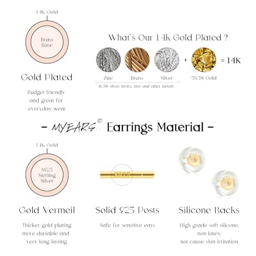 MYEARS Gold Plated Cubic Zirconia Stud Earrings