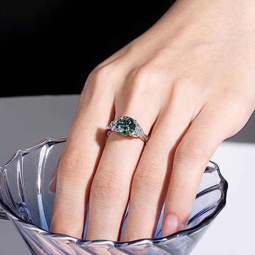 CannyCat 3.0 Carat Fancy Vivid Blue-Green Moissanite Ring VVS certified Platinum-Plated Silver