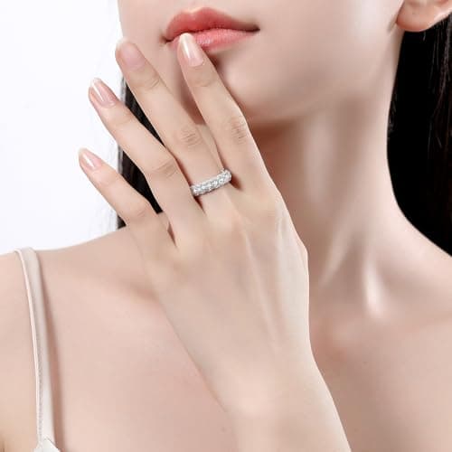 Moissanite Eternity Ring for Women D Color VVS1 Round Cut S925 Sterling Silver 18K White Gold Plated Wedding Ring