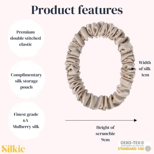 Silkie x4 Set Champagne Travel Pouch Mulberry Silk Scrunchies