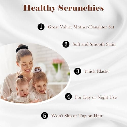9 Pack Satin Scrunchies for Women - Soft, No Damage, Ideal for Curly Thick Hair - Black, Brown, Purple - 3 Sizes