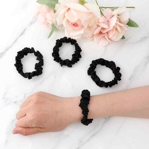 6pcs Luxury Black Satin Scrunchies for Thick Curly Hair