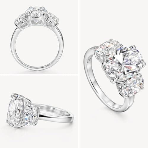 S925 Oval Cut 3-Stone Engagement Ring 5.6cttw Cubic Zirconia Wedding Promise Ring