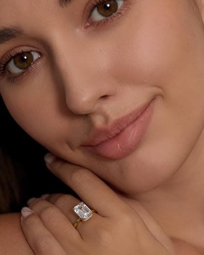 Michooyel 18K Gold Plated Emerald Cut Cubic Zirconia Engagement Ring for Women