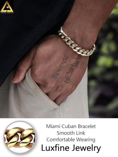 Luxfine 14K Gold Plated Miami Cuban Link Bracelet for Men & Women