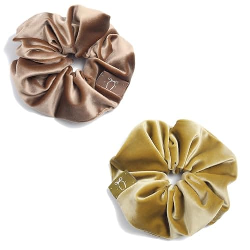 Premium Silk Velvet Scrunchies for Women, Soft Leave Yellow Milky White, 2pcs