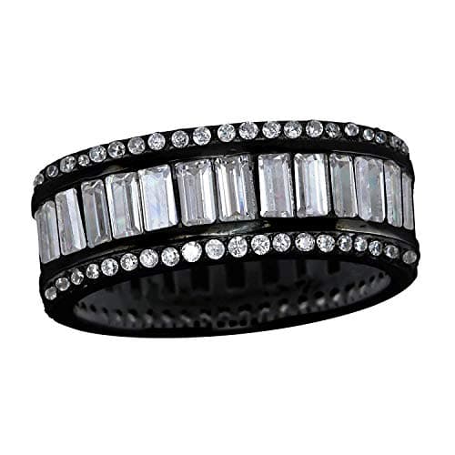 DECADENCE Sterling Silver Baguette & Round CZ Eternity Band Ring