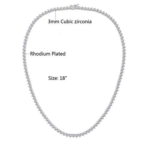 Gemsme 18K White Gold Plated 4mm Cubic Zirconia Tennis Necklace, Size 16-24 inch