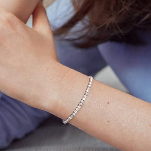 KRKC&CO Lab-Grown Moissanite Tennis Bracelet, 925 Sterling Silver 14K Gold Plated