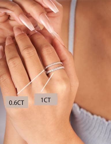 IMOLOVE Moissanite Eternity Engagement Ring 925 Sterling Silver 18K White Gold Plated Size 3.5-12