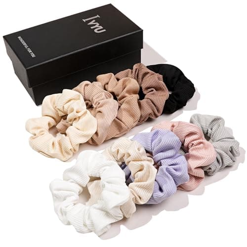 Ivyu Silk Satin Scrunchies - Soft No-Hurt Hair Bands for Women White Black Gray Pink