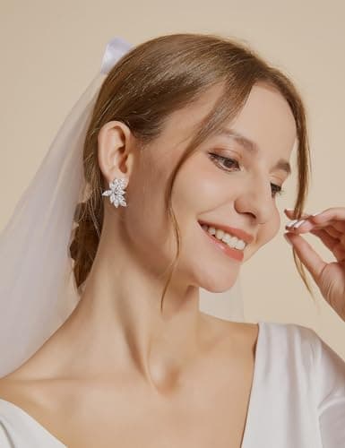 EAMTI Marquise Crystal Dangle Bridal Earrings for Bride and Bridesmaid 925 Sterling