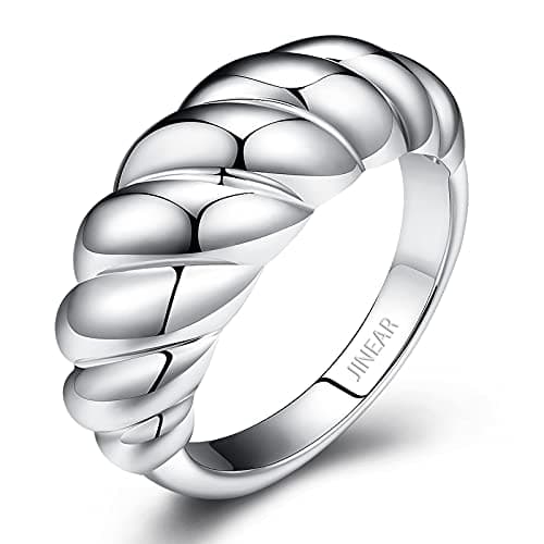 JINEAR 18K Gold Plated Croissant Braided Twisted Signet Ring for All Sizes