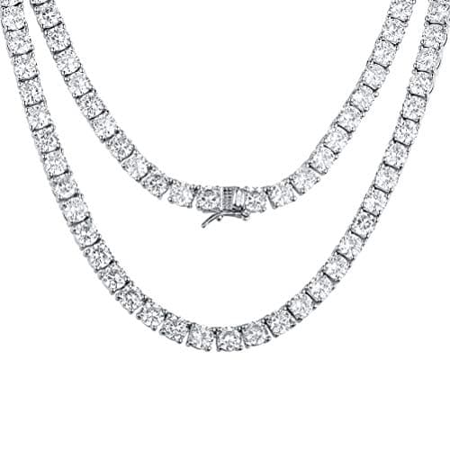 MDFUN 18K White Gold Plated Round Cubic Zirconia Tennis Necklace 14-24 inches