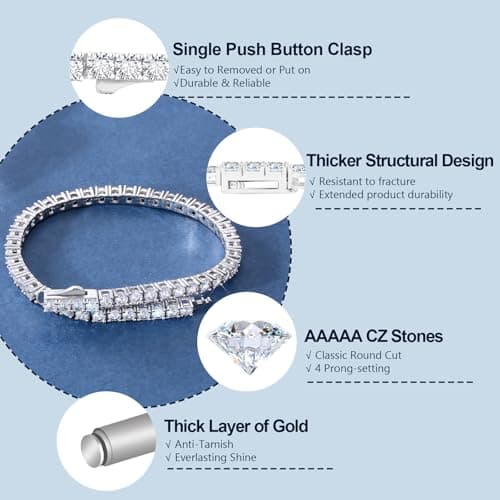 KRKC&CO Iced Out 5A CZ 3/4mm Tennis Bracelet 14k Gold/White Gold