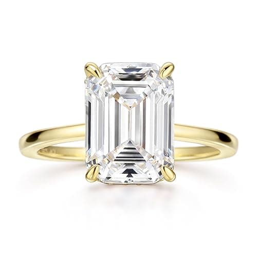 Michooyel 18K Gold Plated Emerald Cut Cubic Zirconia Engagement Rings For Women