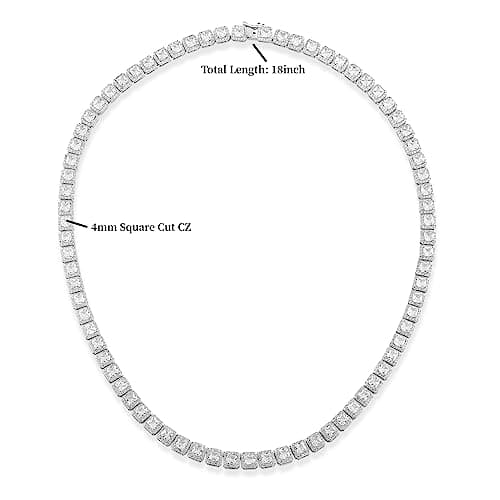 Gemsme 18K Gold Plated Halo 4.0mm Square CZ Tennis Necklace 16/18/20" chain