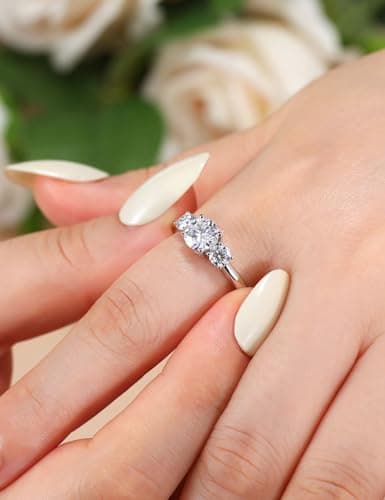 1.6 Carat 3 Stone Ladylike Moissanite Engagement Ring for Women Size 5-11