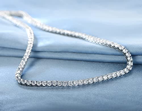 MDFUN 18K White Gold Plated 3.0mm CZ Round Cut Tennis Necklace Chain