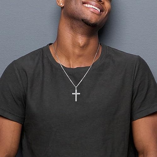 YL Sterling Silver Halo Pendant Cross Necklace for Women (0.79"-1.18")