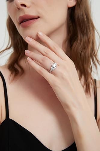 THELANDA Genuine Moissanite Halo Engagement Ring 1CT Sterling Silver Three Stone