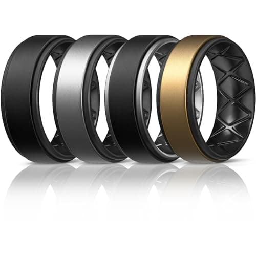Egnaro Breathable Silicone Wedding Bands for Men - Multipack Step Edge
