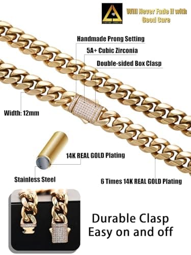 Luxfine 14K Gold Plated Miami Cuban Link Bracelet for Men & Women