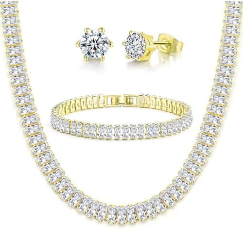 PORYIMEE Sparkling Rhinestone 14K Gold Plated Choker for Women