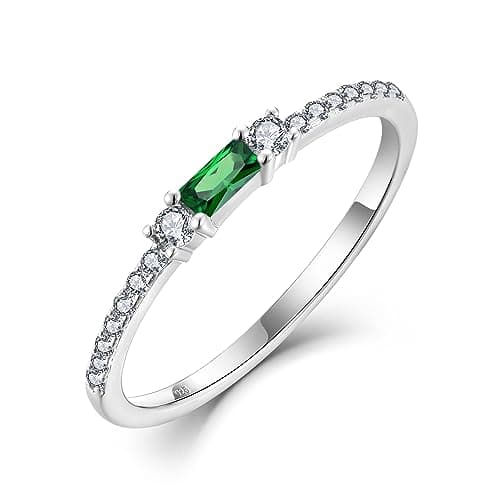 Veshon 925 Sterling Silver Baguette Created Diamond Birthstone Promise Half Eternity Halo Rings for Her Sizes 5-10