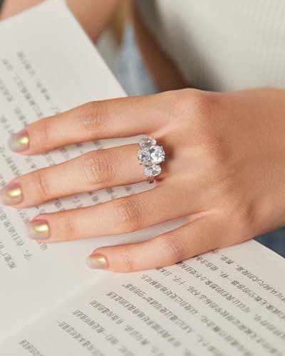 S925 Oval Cut 3-Stone Engagement Ring 5.6cttw Cubic Zirconia Wedding Promise Ring