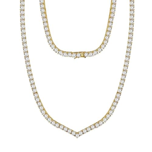 Gemsme 18K Gold Plated V-Shape Cubic Zirconia Necklace for Women