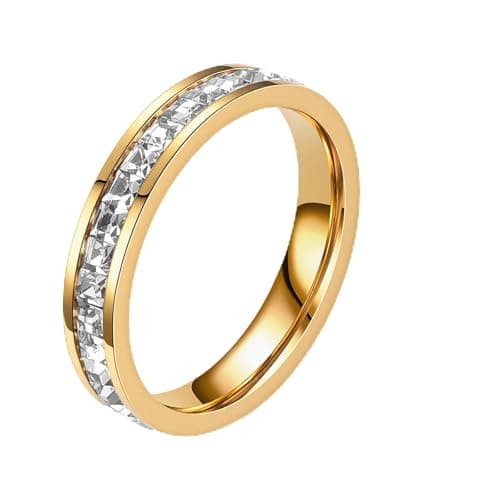 Munone 14k Gold Plated 4mm Cubic Zirconia Women's Stackable Eternity Ring