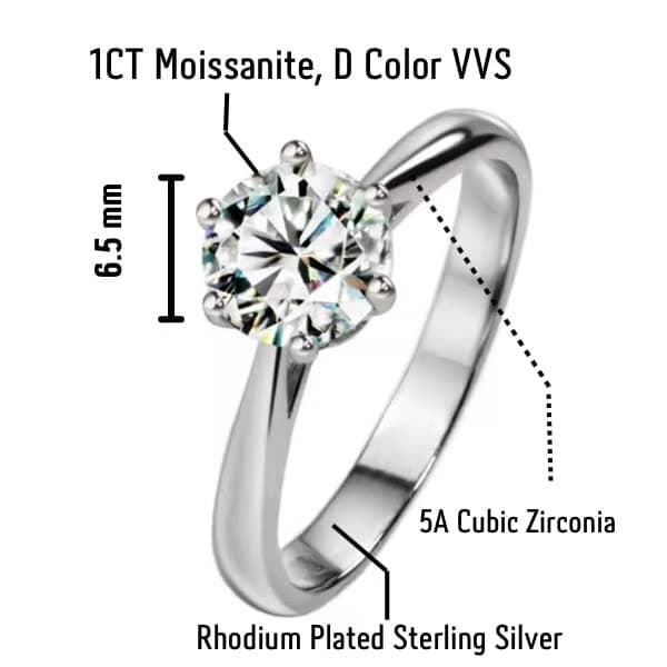 Michooyel 1ct Moissanite 6 Claws Band Ring Bridal Set for Women