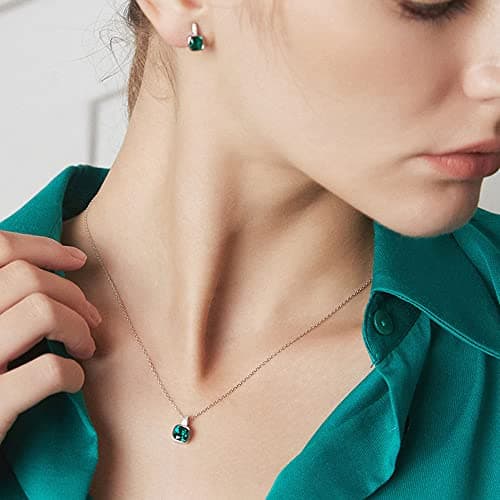 Michooyel Sterling Silver Emerald Cubic Zirconia Charm Pendant Necklace for Women