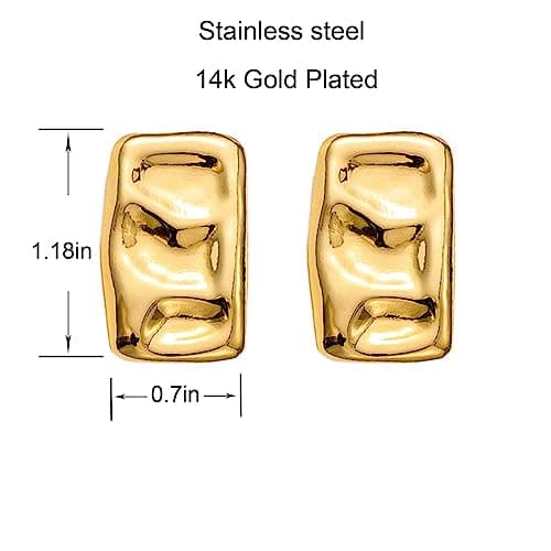 SeryNow Chunky Gold Rectangle Stud Earrings for Women