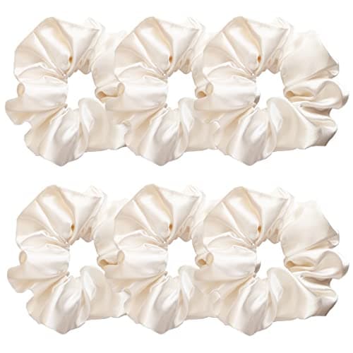 Sufermoe 6pcs Satin Silk Hair Scrunchies, Soft Black Hair Ties for Women and Girls