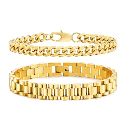 VNOX Sturdy Stainless Steel Curb Chain Bracelet Set for Men and Women, 6.5/7/7.4/8.2/9 Inches