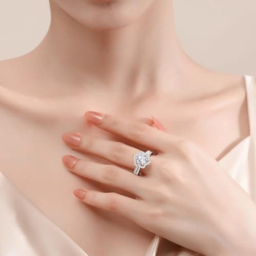 Moissanite Engagement Rings for Women, D Color VVS1 Round Cut Wedding Rings for Wife