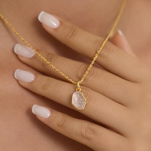 Michooyel Natural Rose Quartz Pendant Necklace 18K Gold Plated S925 Silver for Women